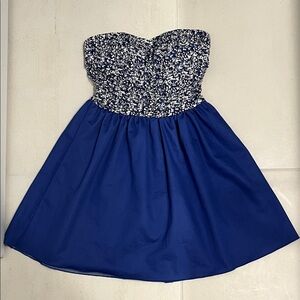 Blue Floral Strapless Dress